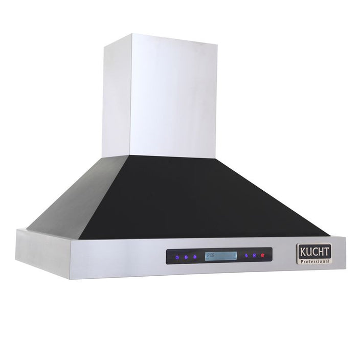 Kucht 30 Inch 900 CFM Stainless Steel Wall Mounted Range Hood with LCD Display, Sensor Touch Controls and Color Options Black Side