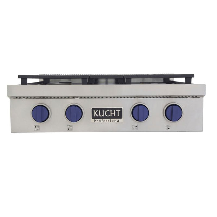 Kucht 30 Inch KFX Series Gas Range Top with Color Knobs Blue