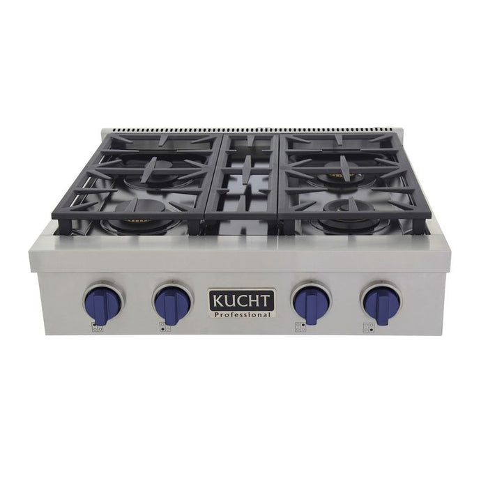 Kucht 30 Inch KFX Series Gas Range Top with Color Knobs Blue