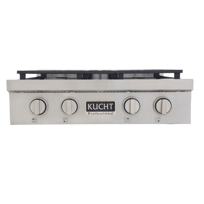Kucht 30 Inch KFX Series Gas Range Top with Color Knobs Silver