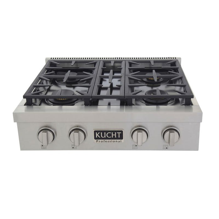 Kucht 30 Inch KFX Series Gas Range Top with Color Knobs Silver