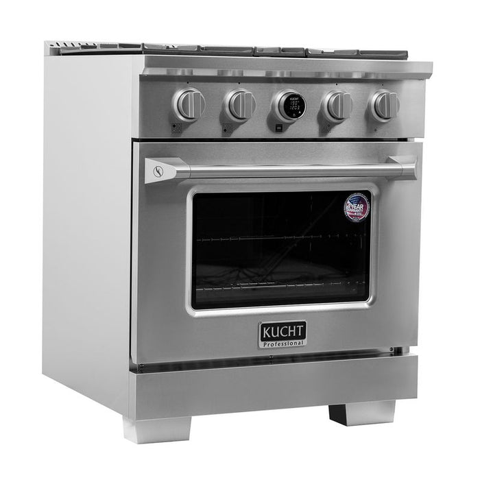 Kucht 30 Inch KX Series Gas Stainless Steel Door Dual Fuel Range with Digital Thermostat Side