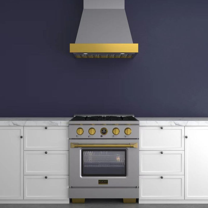 Kucht 30 Inch KX Series Gas Stainless Steel Door Dual Fuel Range with Gold Finish and Digital Thermostat Atatched