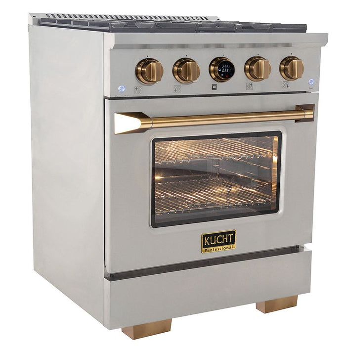 Kucht 30 Inch KX Series Gas Stainless Steel Door Dual Fuel Range with Gold Finish and Digital Thermostat Side