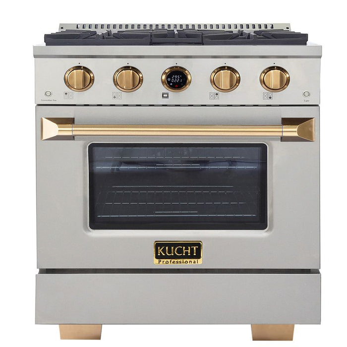 Kucht 30 Inch KX Series Gas Stainless Steel Door Dual Fuel Range with Gold Finish and Digital Thermostat Main