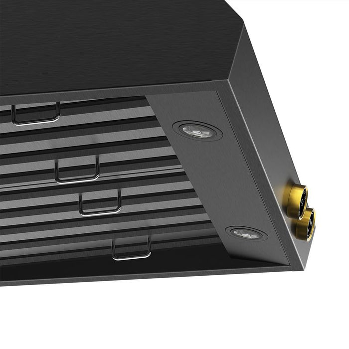 Kucht 30 Inch Pro-Style 900 CFM Titanium Stainless Steel Wall Mounted Gold Accents Range Hood with Two Round Digital Dial Touchscreen Controls Below