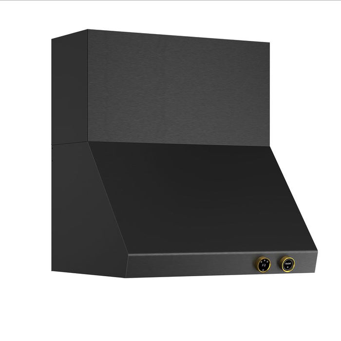 Kucht 30 Inch Pro-Style 900 CFM Titanium Stainless Steel Wall Mounted Gold Accents Range Hood with Two Round Digital Dial Touchscreen Controls Side