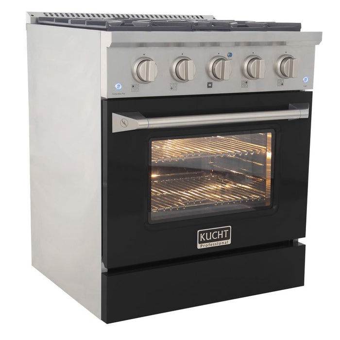 Kucht 30 Inch Pro-Style KDF Series Natural Gas Stainless Steel Dual Fuel Range with Black Oven Door Side