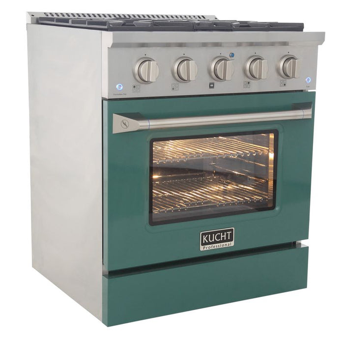 Kucht 30 Inch Pro-Style KDF Series Natural Gas Stainless Steel Dual Fuel Range with Green Oven Door Side