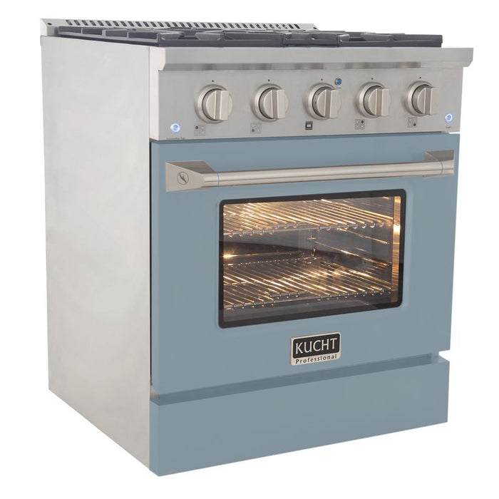 Kucht 30 Inch Pro-Style KDF Series Natural Gas Stainless Steel Dual Fuel Range with Light Blue Oven Door Side
