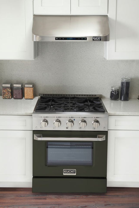 Kucht 30 Inch Pro-Style KDF Series Natural Gas Stainless Steel Dual Fuel Range with Olive Green Oven Door Attached