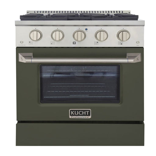 Kucht 30 Inch Pro-Style KDF Series Natural Gas Stainless Steel Dual Fuel Range with Olive Green Oven Door Main