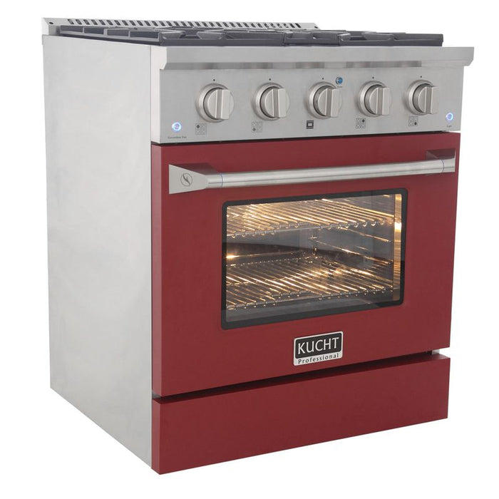 Kucht 30 Inch Pro-Style KDF Series Natural Gas Stainless Steel Dual Fuel Range with Red Oven Door Side