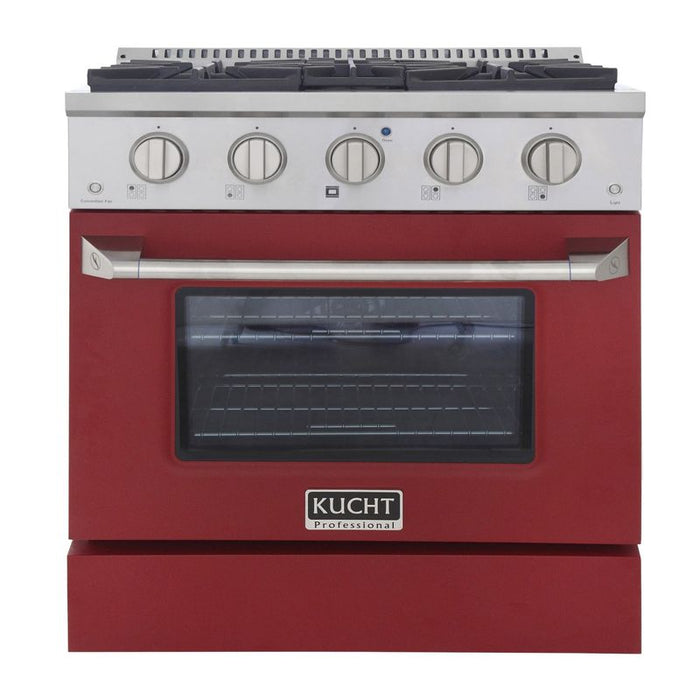 Kucht 30 Inch Pro-Style KDF Series Natural Gas Stainless Steel Dual Fuel Range with Red Oven Door Main