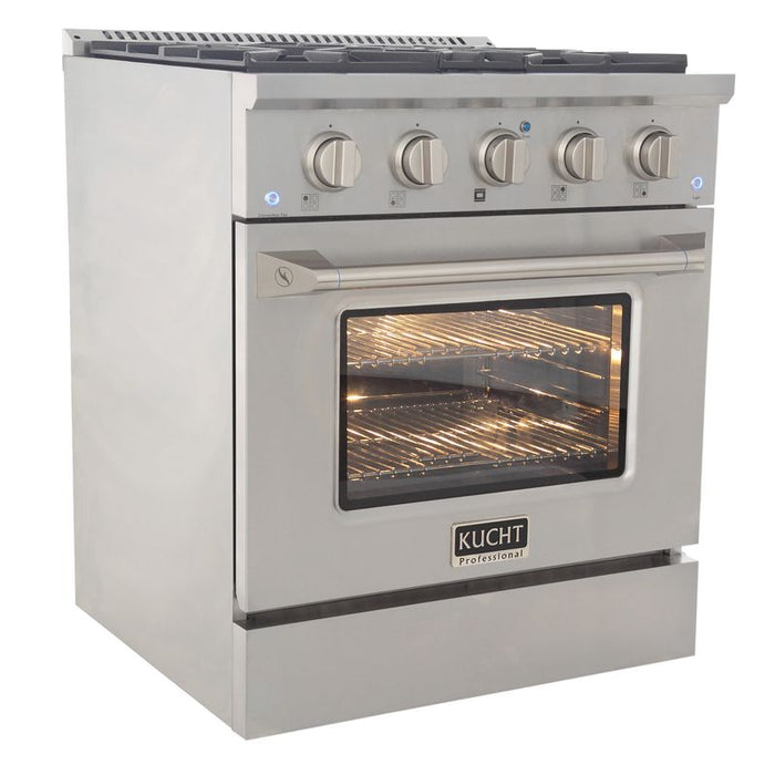 Kucht 30 Inch Pro-Style KDF Series Natural Gas Stainless Steel Dual Fuel Range with Silver Oven Door Side