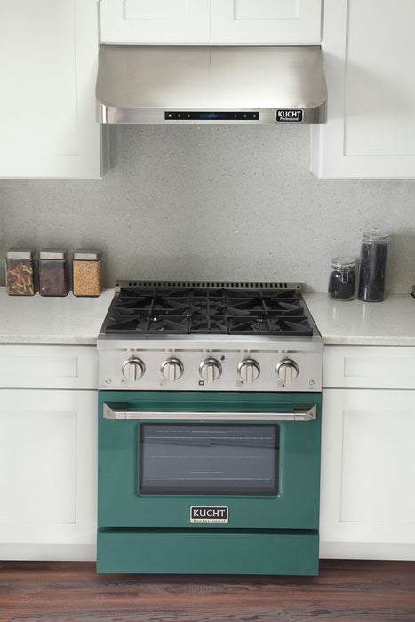 Kucht 30 Inch Professional 4.2 Cu. Ft. Liquid Propane Gas Stainless Steel Range with Sealed Burners and Convection Oven in Green Oven Door Attached