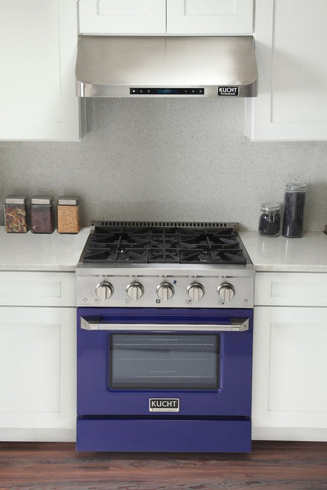Kucht 30 Inch Professional 4.2 Cu. Ft. Liquid Propane Gas Stainless Steel Range with Sealed Burners and Convection Oven in Blue Oven Door Atatched