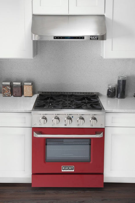 Kucht 30 Inch Professional 4.2 Cu. Ft. Liquid Propane Gas Stainless Steel Range with Sealed Burners and Convection Oven in Red Oven Door Attached