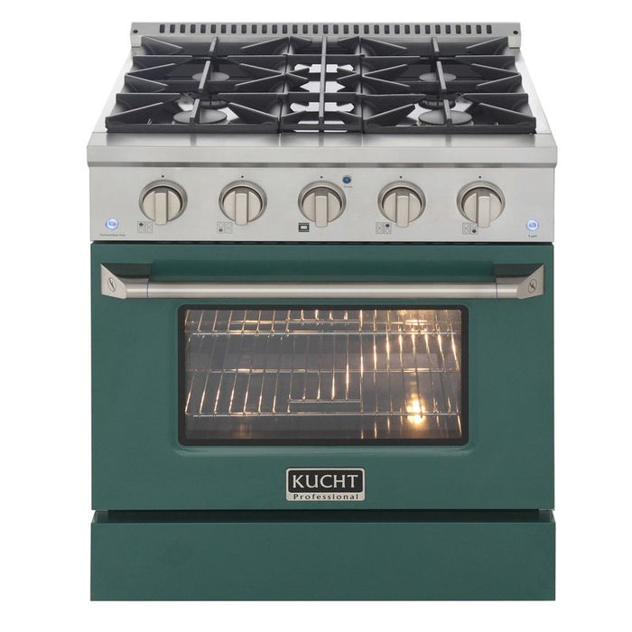 Kucht 30 Inch Professional 4.2 Cu. Ft. Liquid Propane Gas Stainless Steel Range with Sealed Burners and Convection Oven in Green Oven Door Main