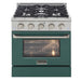 Kucht 30 Inch Professional 4.2 Cu. Ft. Liquid Propane Gas Stainless Steel Range with Sealed Burners and Convection Oven in Green Oven Door Main