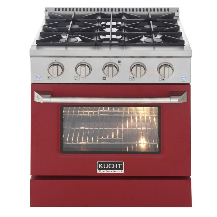 Kucht 30 Inch Professional 4.2 Cu. Ft. Liquid Propane Gas Stainless Steel Range with Sealed Burners and Convection Oven in Red Oven Door Main