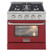 Kucht 30 Inch Professional 4.2 Cu. Ft. Liquid Propane Gas Stainless Steel Range with Sealed Burners and Convection Oven in Red Oven Door Main