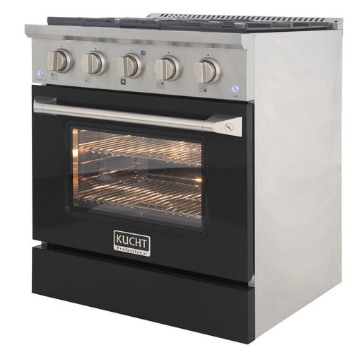 Kucht 30 Inch Professional 4.2 Cu. Ft. Natural Gas Stainless Steel Range with Sealed Burners and Convection Oven in Black Oven Door Side