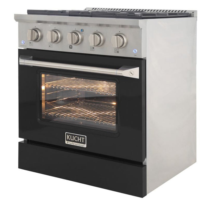 Kucht 30 Inch Professional 4.2 Cu. Ft. Natural Gas Stainless Steel Range with Sealed Burners and Convection Oven in Black Oven Door Side