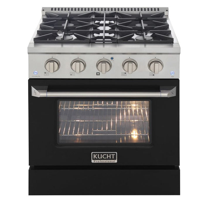 Kucht 30 Inch Professional 4.2 Cu. Ft. Natural Gas Stainless Steel Range with Sealed Burners and Convection Oven in Black Oven Door Main