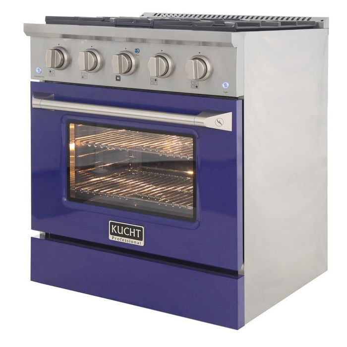 Kucht 30 Inch Professional 4.2 Cu. Ft. Natural Gas Stainless Steel Range with Sealed Burners and Convection Oven in Blue Oven Door Side