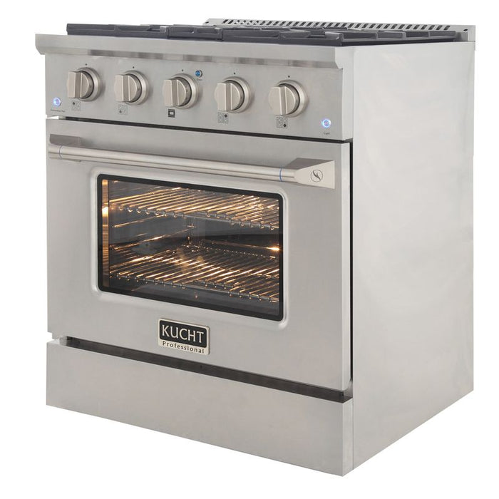Kucht 30 Inch Professional 4.2 Cu. Ft. Natural Gas Stainless Steel Range with Sealed Burners and Convection Oven in Silver Oven Door Side