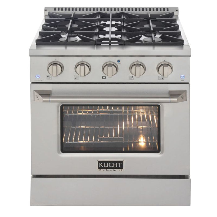 Kucht 30 Inch Professional 4.2 Cu. Ft. Natural Gas Stainless Steel Range with Sealed Burners and Convection Oven in Silver Oven Door Main
