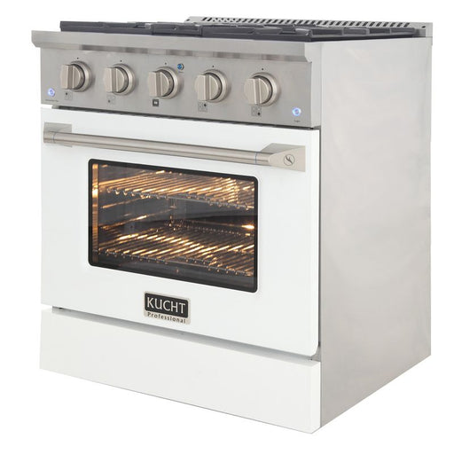 Kucht 30 Inch Professional 4.2 Cu. Ft. Natural Gas Stainless Steel Range with Sealed Burners and Convection Oven in White Oven Door Side