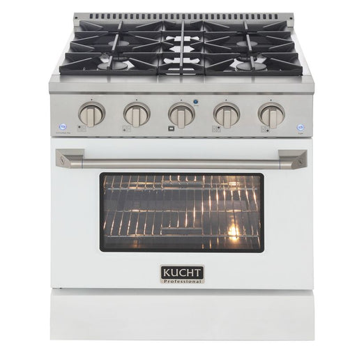 Kucht 30 Inch Professional 4.2 Cu. Ft. Natural Gas Stainless Steel Range with Sealed Burners and Convection Oven in White Oven Door Main