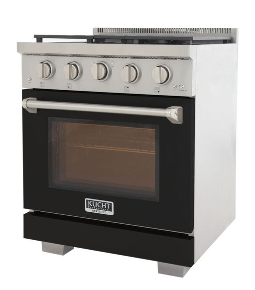 Kucht 30 Inch Professional KFX-X Series Liquid Propane Stainless Steel Range with Convection Oven in Black Oven Door Side