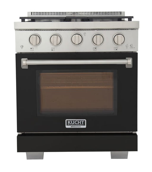 Kucht 30 Inch Professional KFX-X Series Liquid Propane Stainless Steel Range with Convection Oven in Black Oven Door Main