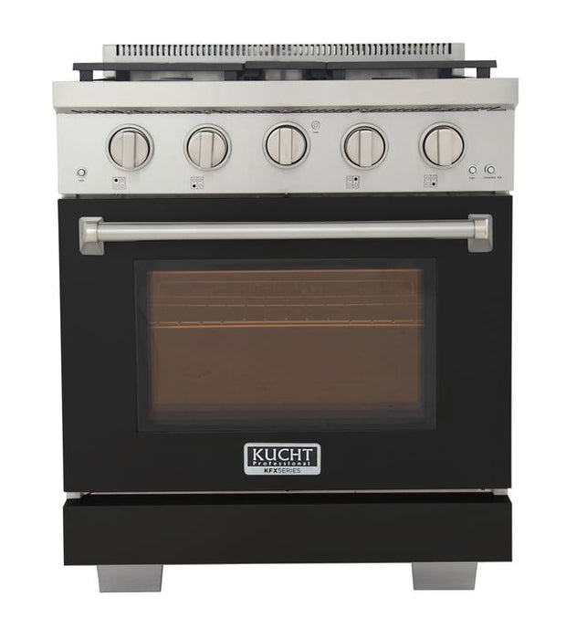 Kucht 30 Inch Professional KFX-X Series Liquid Propane Stainless Steel Range with Convection Oven in Black Oven Door Main