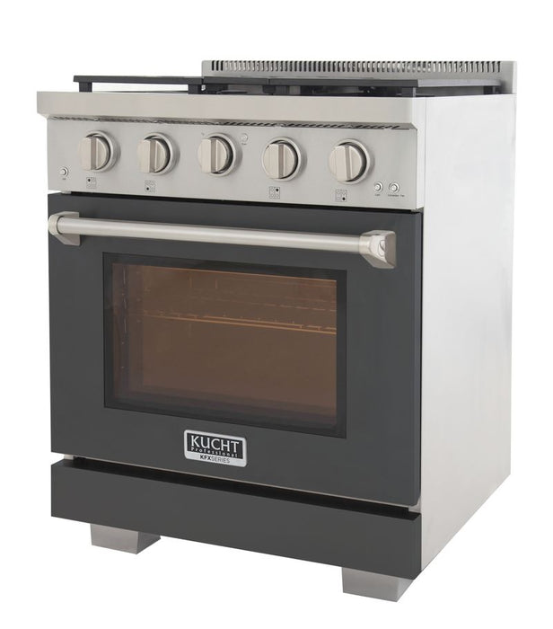 Kucht 30 Inch Professional KFX-X Series Liquid Propane Stainless Steel Range with Convection Oven in Gray Oven Door Side