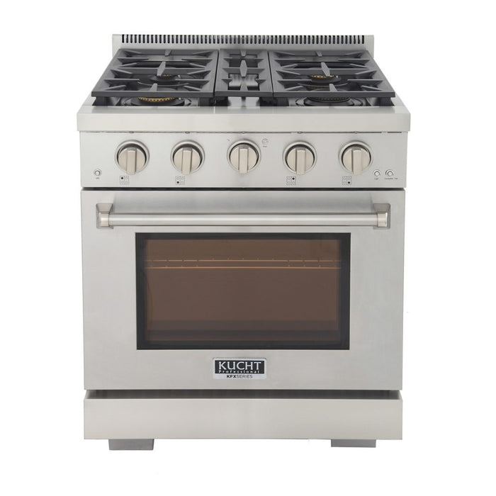 Kucht 30 Inch Professional KFX-X Series Liquid Propane Stainless Steel Range with Convection Oven in Silver Oven Door Main