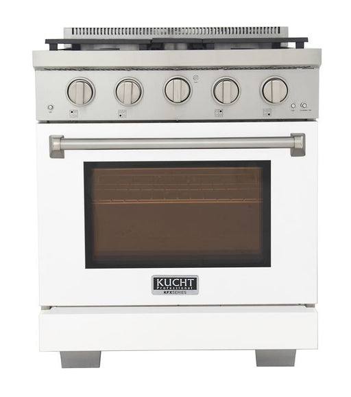 Kucht 30 Inch Professional KFX-X Series Liquid Propane Stainless Steel Range with Convection Oven in White Oven Door Main