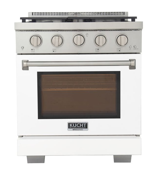 Kucht 30 Inch Professional KFX-X Series Liquid Propane Stainless Steel Range with Convection Oven in White Oven Door Main