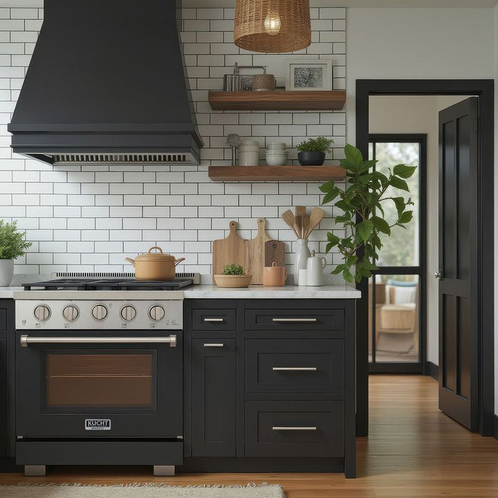 Kucht 30 Inch Professional KFX-X Series Natural Gas Stainless Steel Range with Convection Oven in Black Oven Door Attached