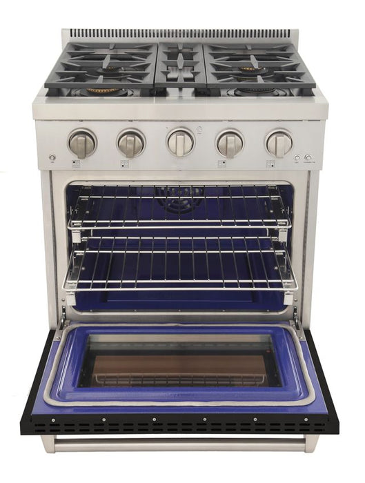 Kucht 30 Inch Professional KFX-X Series Natural Gas Stainless Steel Range with Convection Oven in Black Oven Door Open