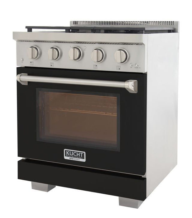 Kucht 30 Inch Professional KFX-X Series Natural Gas Stainless Steel Range with Convection Oven in Black Oven Door Side