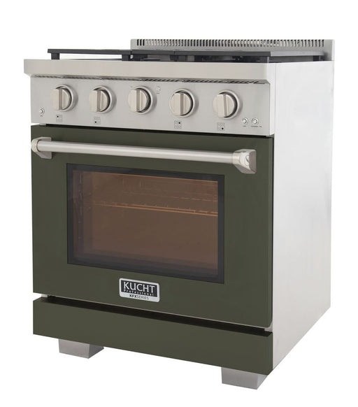 Kucht 30 Inch Professional KFX-X Series Natural Gas Stainless Steel Range with Convection Oven in Green Oven Door Side