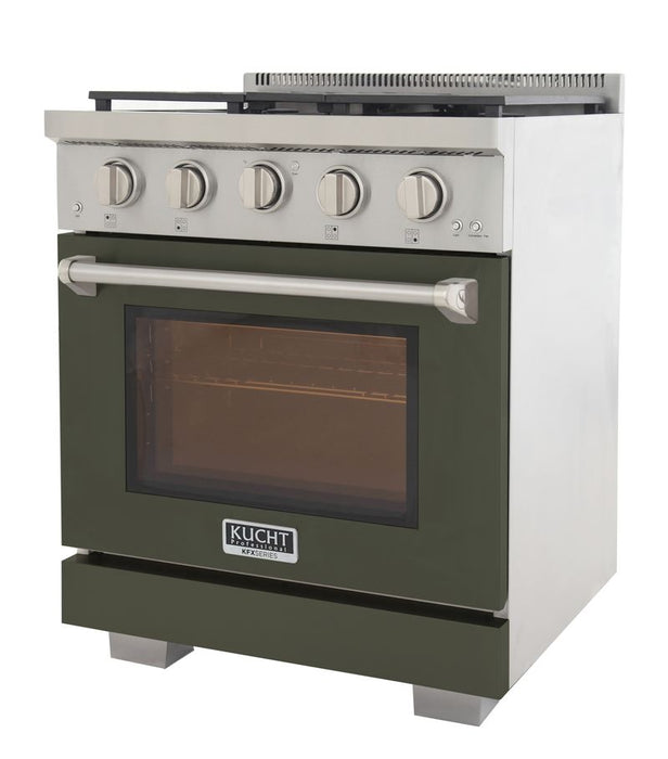 Kucht 30 Inch Professional KFX-X Series Natural Gas Stainless Steel Range with Convection Oven in Green Oven Door Side