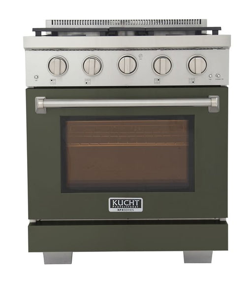 Kucht 30 Inch Professional KFX-X Series Natural Gas Stainless Steel Range with Convection Oven in Green Oven Door Main