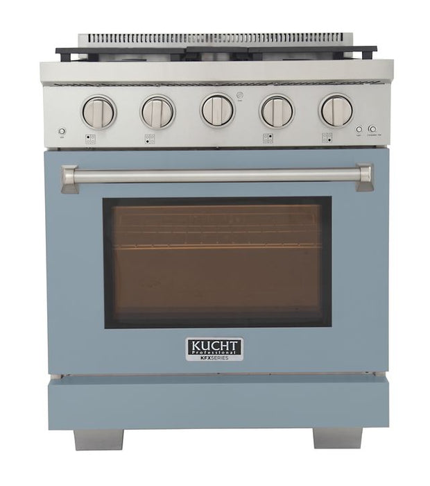 Kucht 30 Inch Professional KFX-X Series Natural Gas Stainless Steel Range with Convection Oven in Light Blue Oven Door Main