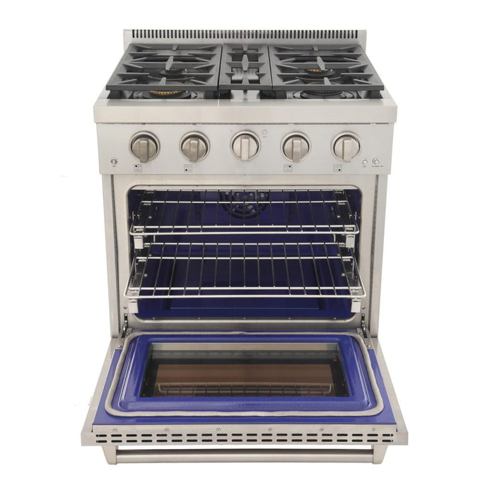 Kucht 30 Inch Professional KFX-X Series Natural Gas Stainless Steel Range with Convection Oven in Silver Oven Door Open