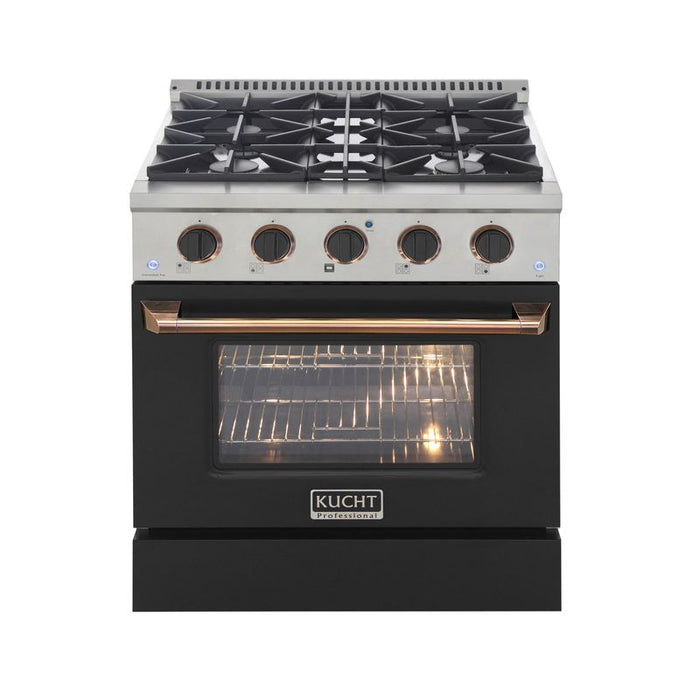 Kucht 30 Inch Professional KNG Series Customized Liquid Propane Gas Stainless Steel Range with Black Oven Door G Burners